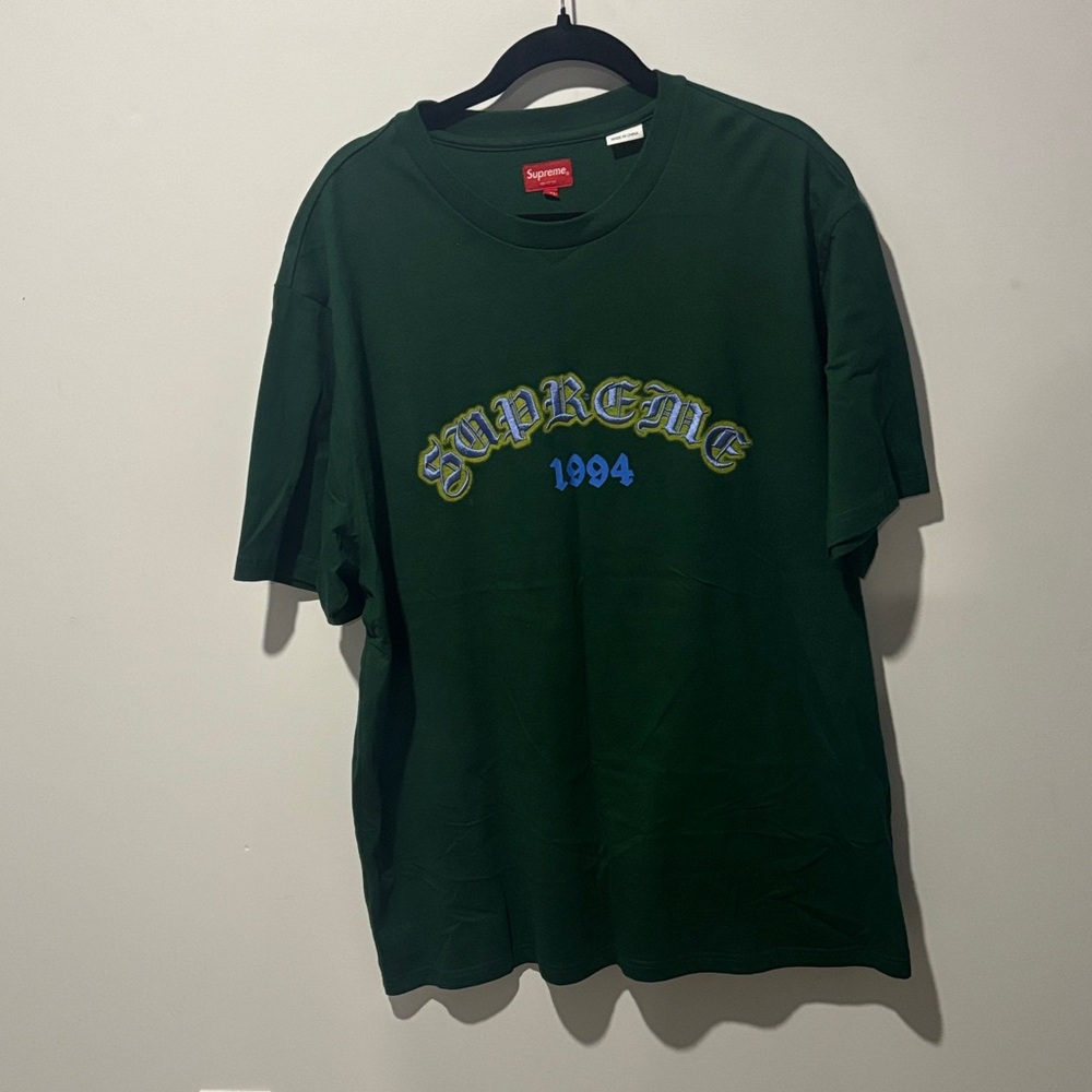 Supreme Embroidered Dark Green XXL Tee with 1994 Graphic